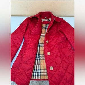 Burberry Fernleigh Red Quilted Logo Coat Women’s Size XS